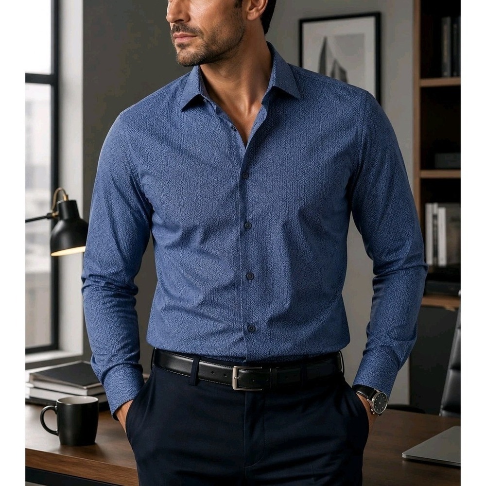 Haggar Men's Dress Shirt XXL Blue Pattern Button Down Cotton NWT Classic Fit